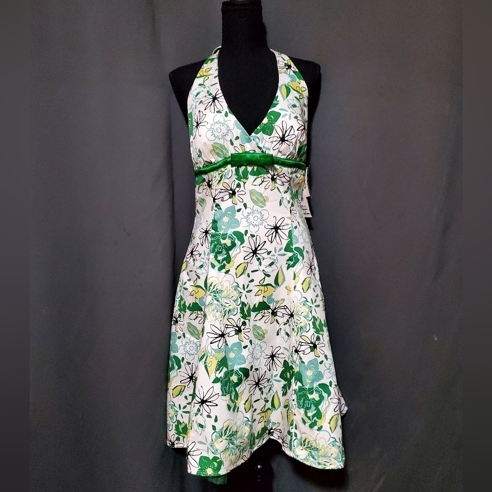 Morgan & Co Green & White Floral Aline Dress Size 9/10 NWT